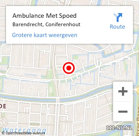 Locatie op kaart van de 112 melding: Ambulance Met Spoed Naar Barendrecht, Coniferenhout op 29 maart 2023 20:26