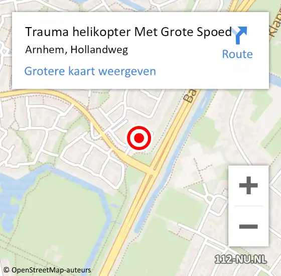 Locatie op kaart van de 112 melding: Trauma helikopter Met Grote Spoed Naar Arnhem, Hollandweg op 29 maart 2023 20:39