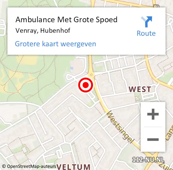 Locatie op kaart van de 112 melding: Ambulance Met Grote Spoed Naar Venray, Hubenhof op 29 maart 2023 21:09