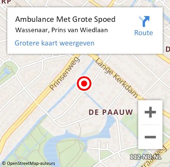 Locatie op kaart van de 112 melding: Ambulance Met Grote Spoed Naar Wassenaar, Prins van Wiedlaan op 29 maart 2023 21:25