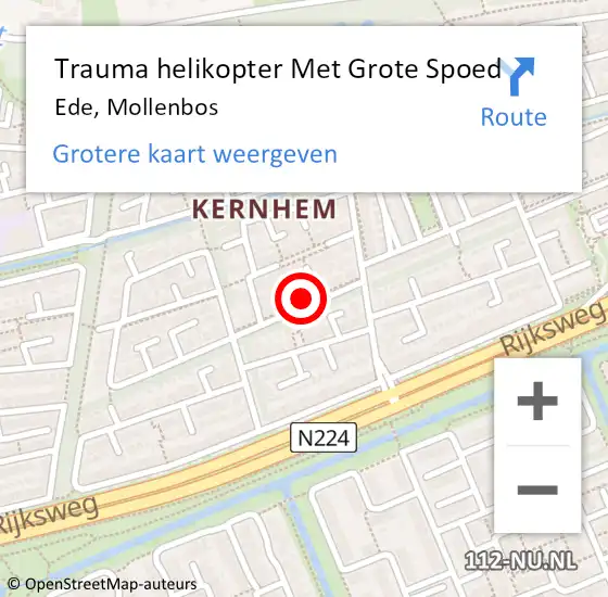 Locatie op kaart van de 112 melding: Trauma helikopter Met Grote Spoed Naar Ede, Mollenbos op 29 maart 2023 21:37