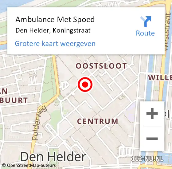 Locatie op kaart van de 112 melding: Ambulance Met Spoed Naar Den Helder, Koningstraat op 29 maart 2023 21:38