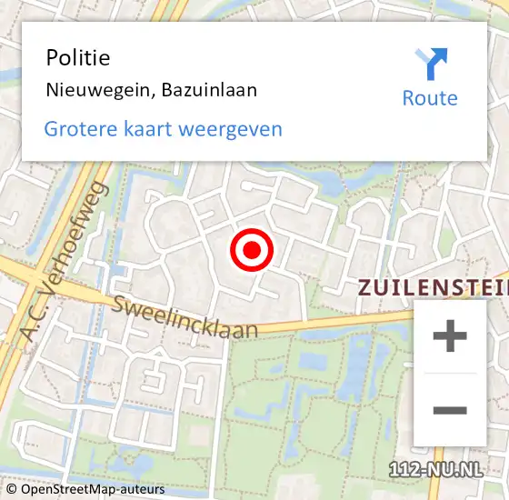 Locatie op kaart van de 112 melding: Politie Nieuwegein, Bazuinlaan op 29 maart 2023 22:17