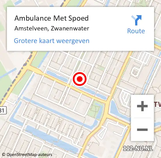 Locatie op kaart van de 112 melding: Ambulance Met Spoed Naar Amstelveen, Zwanenwater op 29 maart 2023 22:28