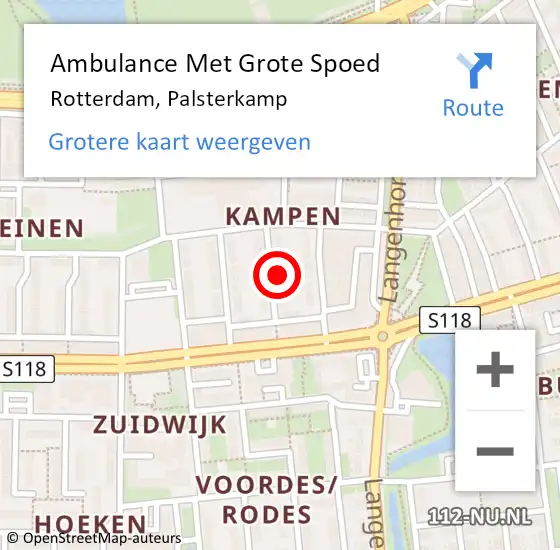 Locatie op kaart van de 112 melding: Ambulance Met Grote Spoed Naar Rotterdam, Palsterkamp op 29 maart 2023 22:53