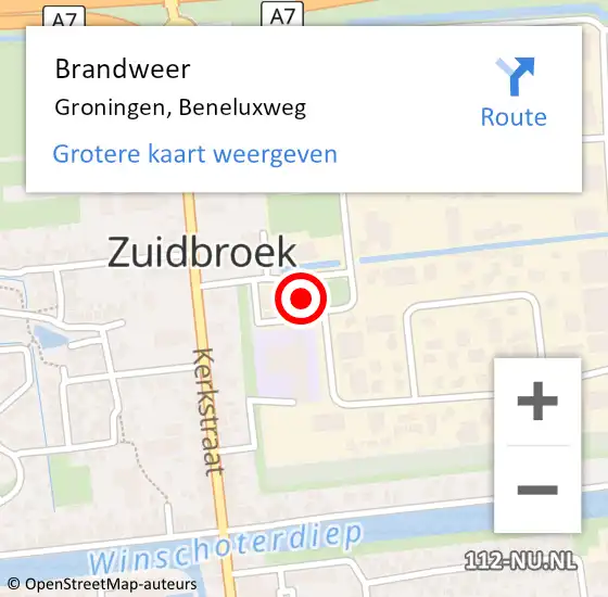 Locatie op kaart van de 112 melding: Brandweer Groningen, Beneluxweg op 20 augustus 2014 15:41