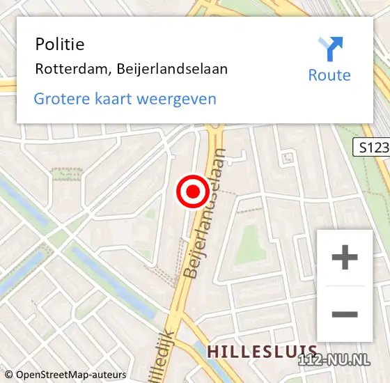 Locatie op kaart van de 112 melding: Politie Rotterdam, Beijerlandselaan op 29 maart 2023 23:47