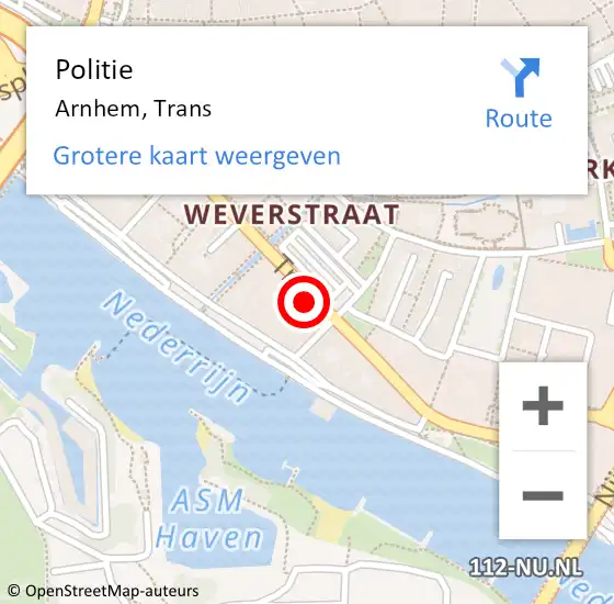 Locatie op kaart van de 112 melding: Politie Arnhem, Trans op 29 maart 2023 23:48