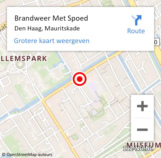 Locatie op kaart van de 112 melding: Brandweer Met Spoed Naar Den Haag, Mauritskade op 30 maart 2023 00:11