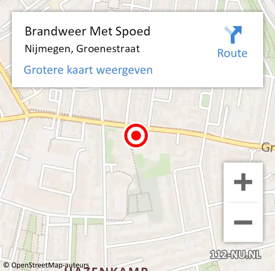 Locatie op kaart van de 112 melding: Brandweer Met Spoed Naar Nijmegen, Groenestraat op 30 maart 2023 00:50