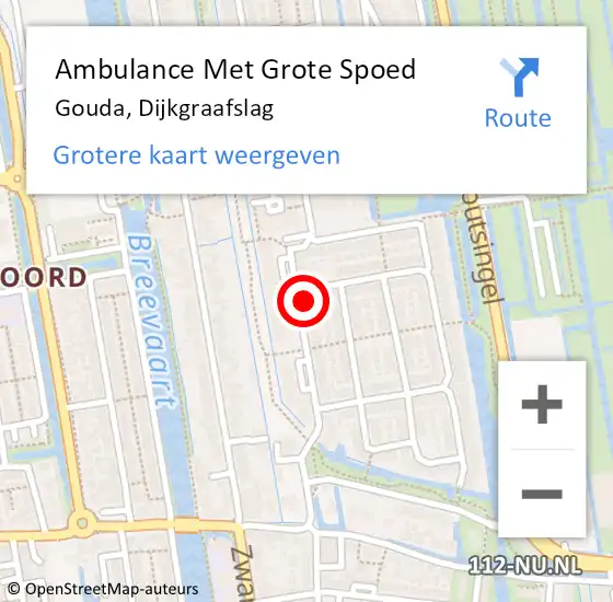 Locatie op kaart van de 112 melding: Ambulance Met Grote Spoed Naar Gouda, Dijkgraafslag op 30 maart 2023 01:10