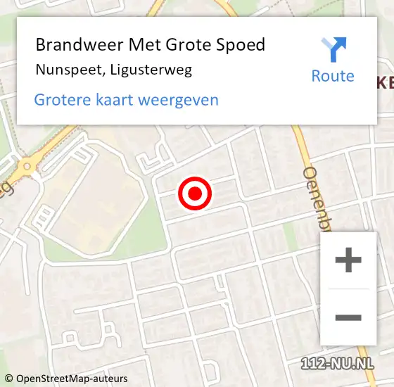 Locatie op kaart van de 112 melding: Brandweer Met Grote Spoed Naar Nunspeet, Ligusterweg op 30 maart 2023 07:56