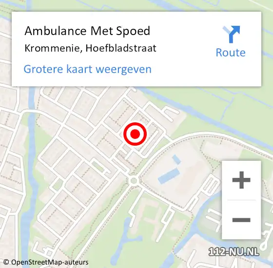 Locatie op kaart van de 112 melding: Ambulance Met Spoed Naar Krommenie, Hoefbladstraat op 30 maart 2023 07:59