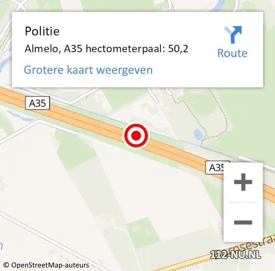 Locatie op kaart van de 112 melding: Politie Almelo, A35 hectometerpaal: 50,2 op 30 maart 2023 08:20