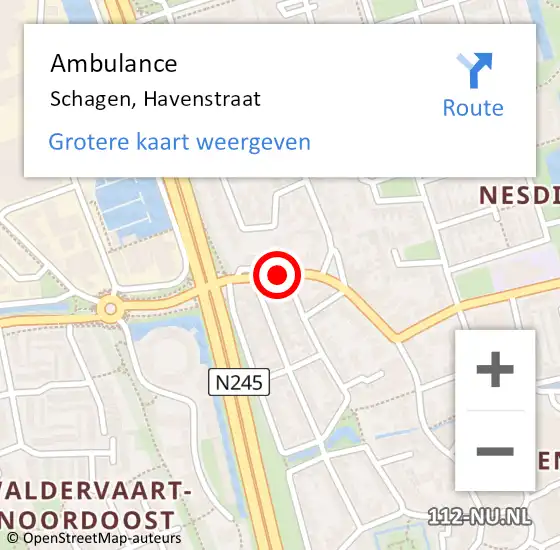 Locatie op kaart van de 112 melding: Ambulance Schagen, Havenstraat op 30 maart 2023 08:20