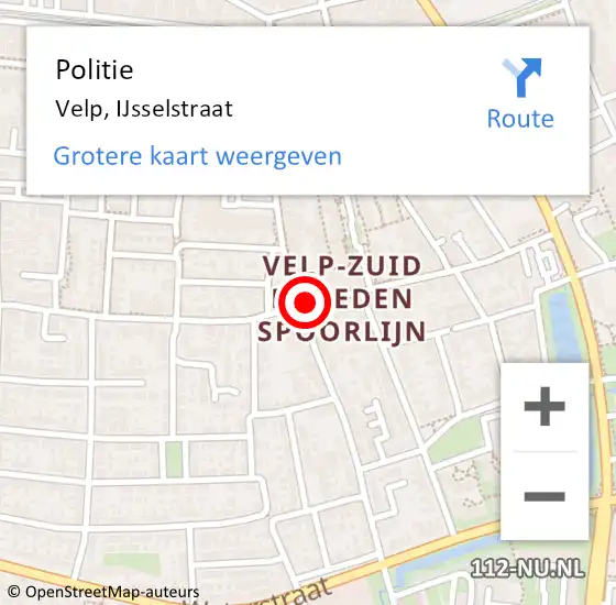 Locatie op kaart van de 112 melding: Politie Velp, IJsselstraat op 30 maart 2023 08:23