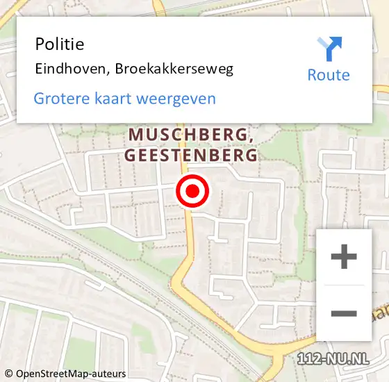 Locatie op kaart van de 112 melding: Politie Eindhoven, Broekakkerseweg op 30 maart 2023 09:07