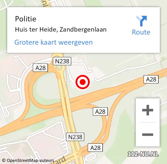 Locatie op kaart van de 112 melding: Politie Huis ter Heide, Zandbergenlaan op 30 maart 2023 09:48