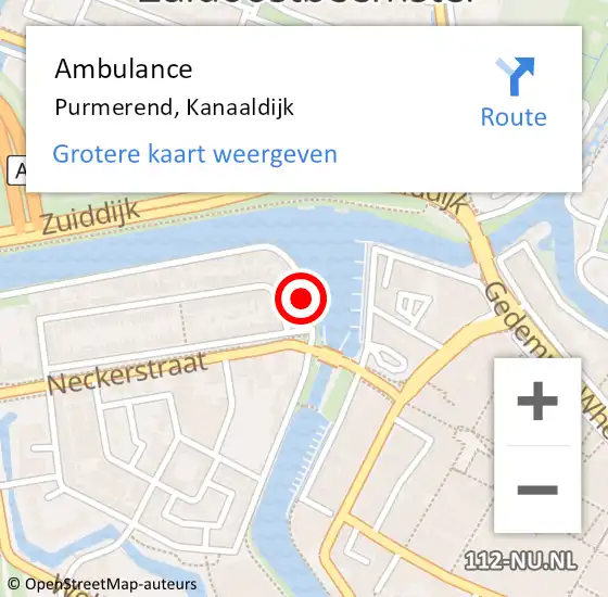 Locatie op kaart van de 112 melding: Ambulance Purmerend, Kanaaldijk op 30 maart 2023 09:55