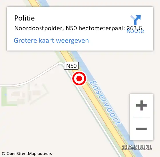 Locatie op kaart van de 112 melding: Politie Noordoostpolder, N50 hectometerpaal: 263,6 op 30 maart 2023 10:14