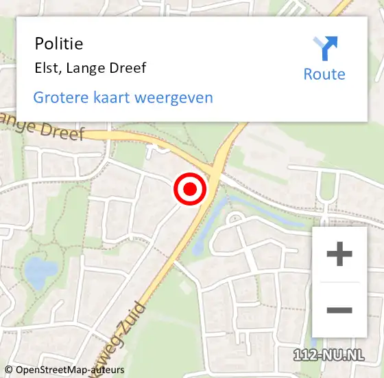 Locatie op kaart van de 112 melding: Politie Elst, Lange Dreef op 30 maart 2023 10:15