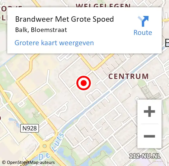 Locatie op kaart van de 112 melding: Brandweer Met Grote Spoed Naar Balk, Bloemstraat op 30 maart 2023 10:33