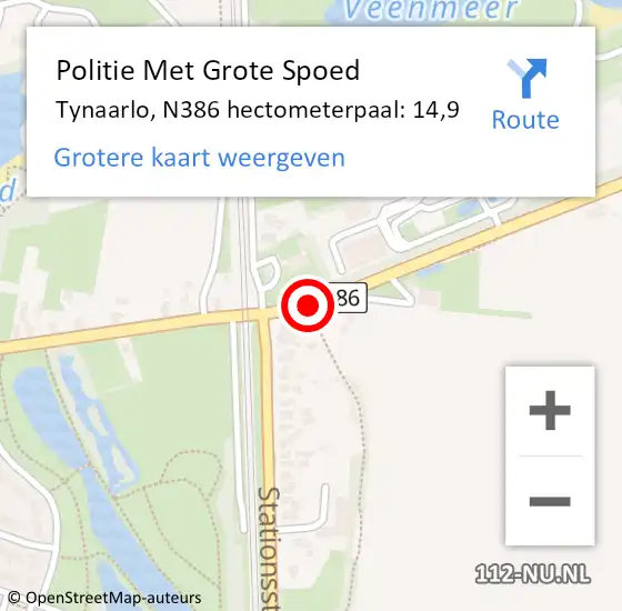 Locatie op kaart van de 112 melding: Politie Met Grote Spoed Naar Tynaarlo, N386 hectometerpaal: 14,9 op 30 maart 2023 10:42