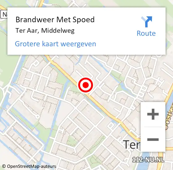 Locatie op kaart van de 112 melding: Brandweer Met Spoed Naar Ter Aar, Middelweg op 30 maart 2023 10:45