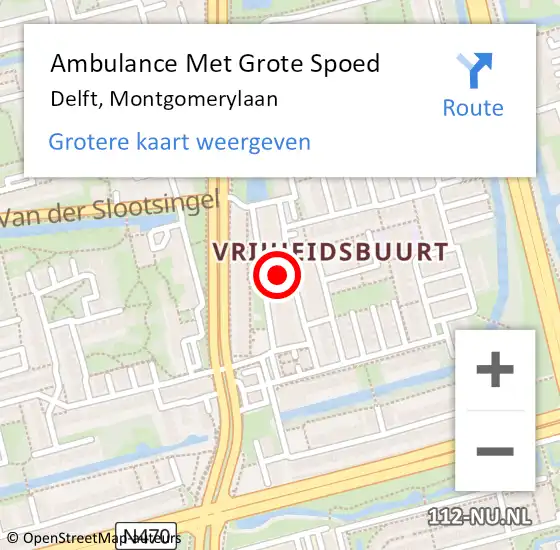 Locatie op kaart van de 112 melding: Ambulance Met Grote Spoed Naar Delft, Montgomerylaan op 30 maart 2023 11:06