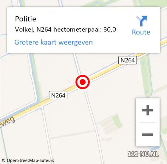 Locatie op kaart van de 112 melding: Politie Volkel, N264 hectometerpaal: 30,0 op 20 augustus 2014 16:25