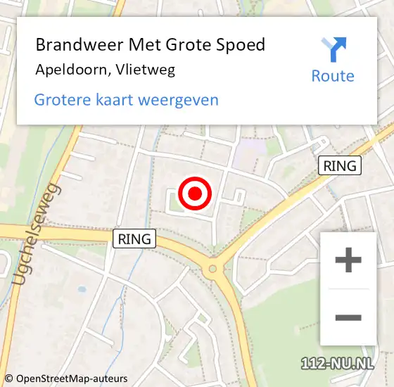 Locatie op kaart van de 112 melding: Brandweer Met Grote Spoed Naar Apeldoorn, Vlietweg op 30 maart 2023 12:37