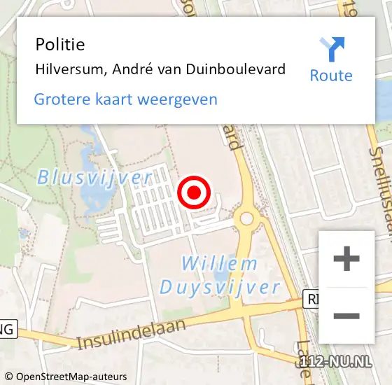Locatie op kaart van de 112 melding: Politie Hilversum, André van Duinboulevard op 30 maart 2023 12:44