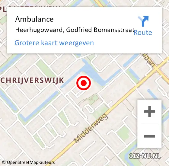 Locatie op kaart van de 112 melding: Ambulance Heerhugowaard, Godfried Bomansstraat op 30 maart 2023 14:24