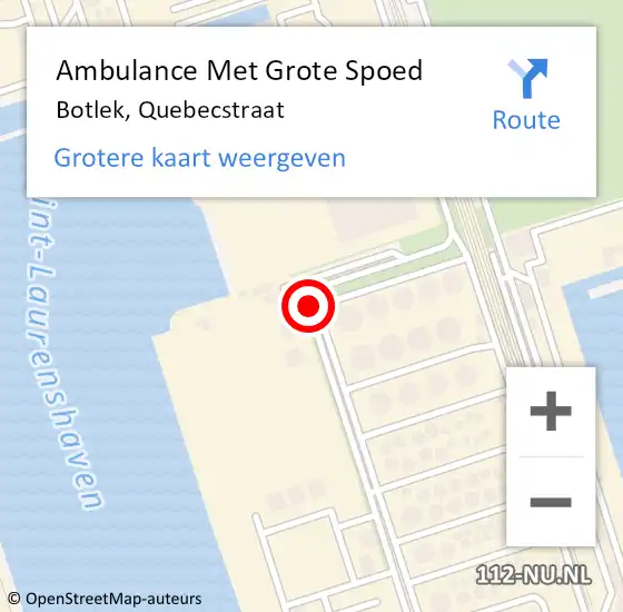 Locatie op kaart van de 112 melding: Ambulance Met Grote Spoed Naar Botlek, Quebecstraat op 20 augustus 2014 16:42