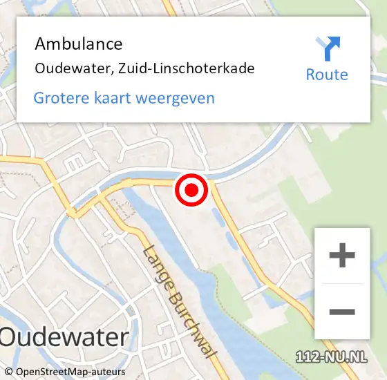 Locatie op kaart van de 112 melding: Ambulance Oudewater, Zuid-Linschoterkade op 20 augustus 2014 16:43