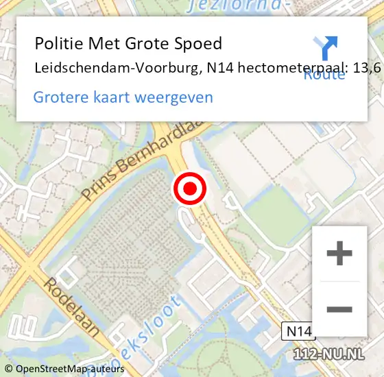 Locatie op kaart van de 112 melding: Politie Met Grote Spoed Naar Leidschendam-Voorburg, N14 hectometerpaal: 13,6 op 30 maart 2023 14:40