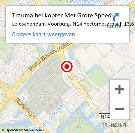 Locatie op kaart van de 112 melding: Trauma helikopter Met Grote Spoed Naar Leidschendam-Voorburg, N14 hectometerpaal: 13,6 op 30 maart 2023 14:51