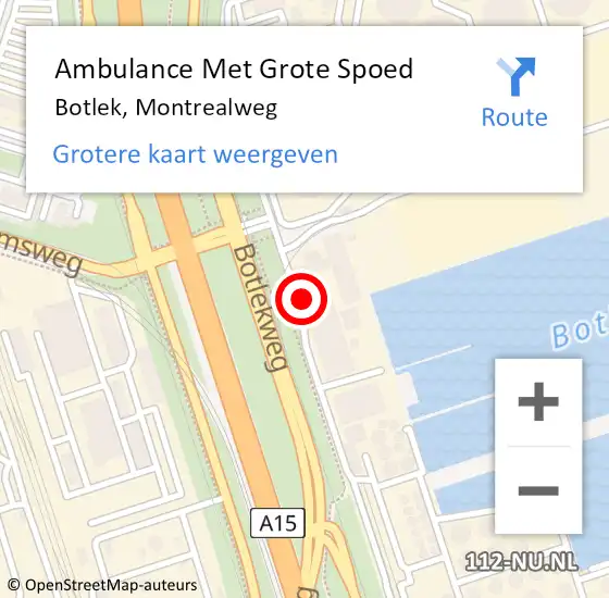 Locatie op kaart van de 112 melding: Ambulance Met Grote Spoed Naar Botlek, Montrealweg op 20 augustus 2014 16:46