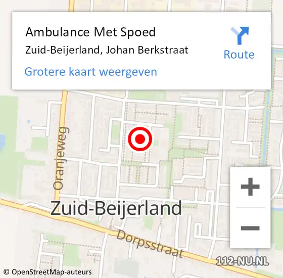 Locatie op kaart van de 112 melding: Ambulance Met Spoed Naar Zuid-Beijerland, Johan Berkstraat op 30 maart 2023 15:16