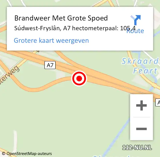Locatie op kaart van de 112 melding: Brandweer Met Grote Spoed Naar Súdwest-Fryslân, A7 hectometerpaal: 105,4 op 30 maart 2023 15:27