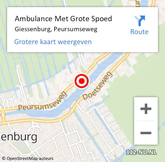 Locatie op kaart van de 112 melding: Ambulance Met Grote Spoed Naar Giessenburg, Peursumseweg op 30 maart 2023 15:27