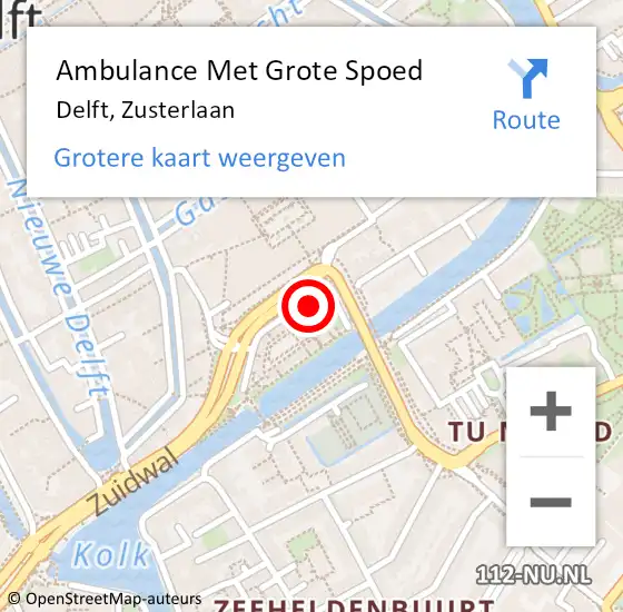 Locatie op kaart van de 112 melding: Ambulance Met Grote Spoed Naar Delft, Zusterlaan op 30 maart 2023 15:36