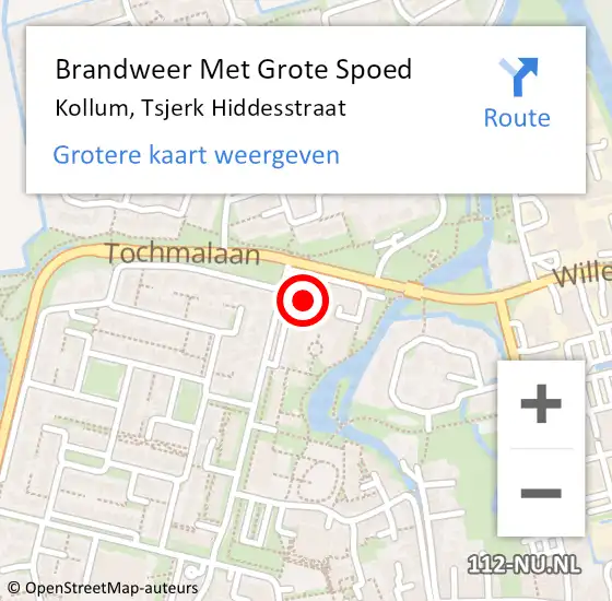 Locatie op kaart van de 112 melding: Brandweer Met Grote Spoed Naar Kollum, Tsjerk Hiddesstraat op 30 maart 2023 16:11