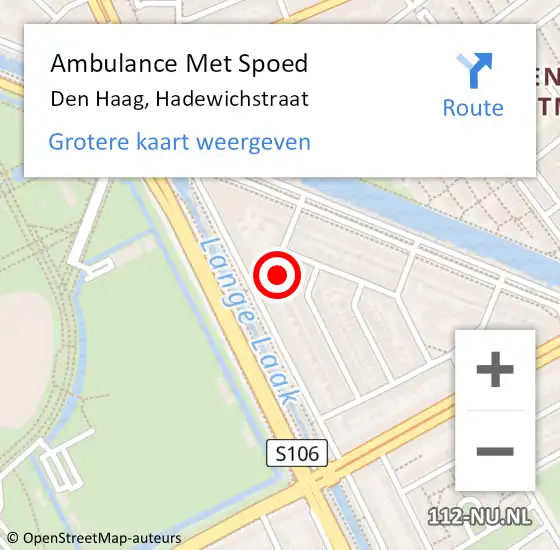 Locatie op kaart van de 112 melding: Ambulance Met Spoed Naar Den Haag, Hadewichstraat op 30 maart 2023 16:39