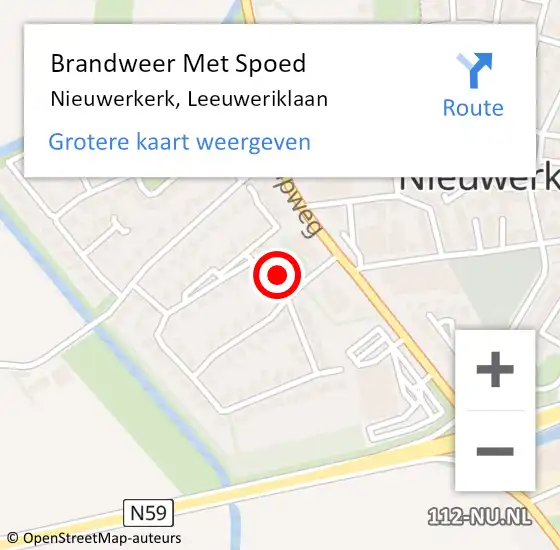 Locatie op kaart van de 112 melding: Brandweer Met Spoed Naar Nieuwerkerk, Leeuweriklaan op 30 maart 2023 16:58