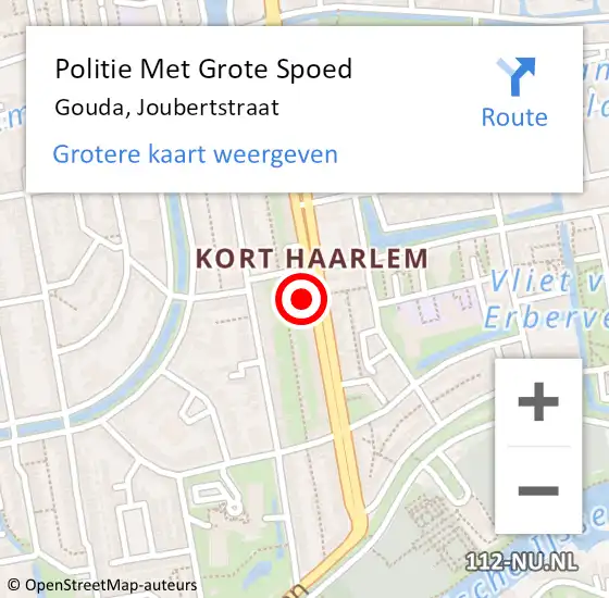 Locatie op kaart van de 112 melding: Politie Met Grote Spoed Naar Gouda, Joubertstraat op 30 maart 2023 17:04