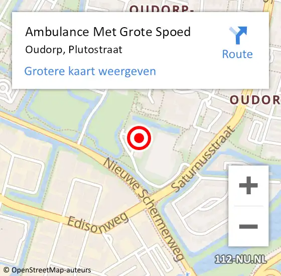 Locatie op kaart van de 112 melding: Ambulance Met Grote Spoed Naar Oudorp, Plutostraat op 20 augustus 2014 17:06