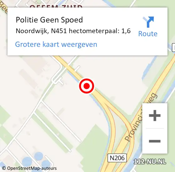 Locatie op kaart van de 112 melding: Politie Geen Spoed Naar Noordwijk, N451 hectometerpaal: 1,6 op 30 maart 2023 18:33