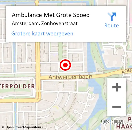 Locatie op kaart van de 112 melding: Ambulance Met Grote Spoed Naar Amsterdam, Zonhovenstraat op 30 maart 2023 18:38