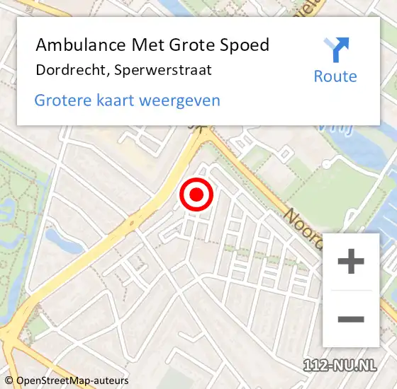 Locatie op kaart van de 112 melding: Ambulance Met Grote Spoed Naar Dordrecht, Sperwerstraat op 30 maart 2023 19:20